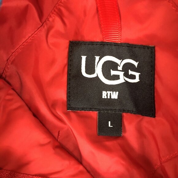 Ugg RTW Mens Sherpa Fleece 1/2 Zip Red Hoodie Hooded Pullover Size Large - Picture 5 of 11